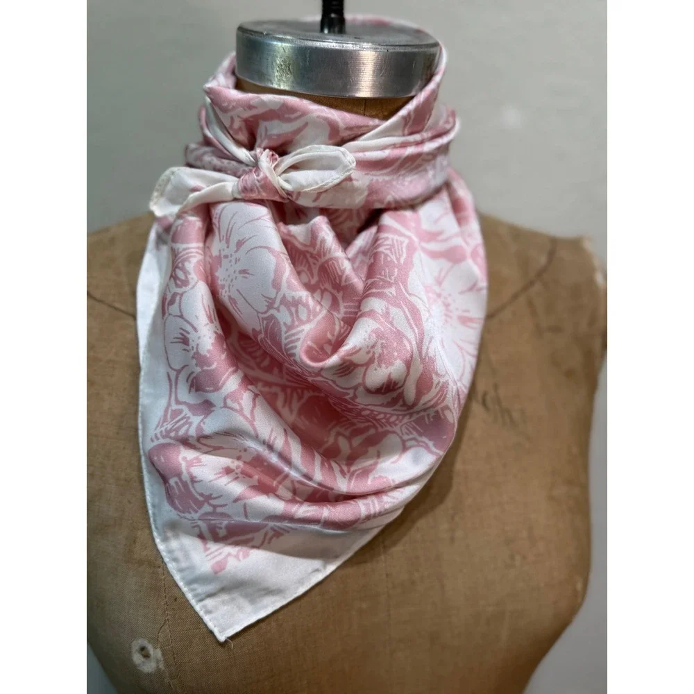 A Rare Bird Square Wild Rag Scarf Pink White Floral Print Satin Bandana NWT